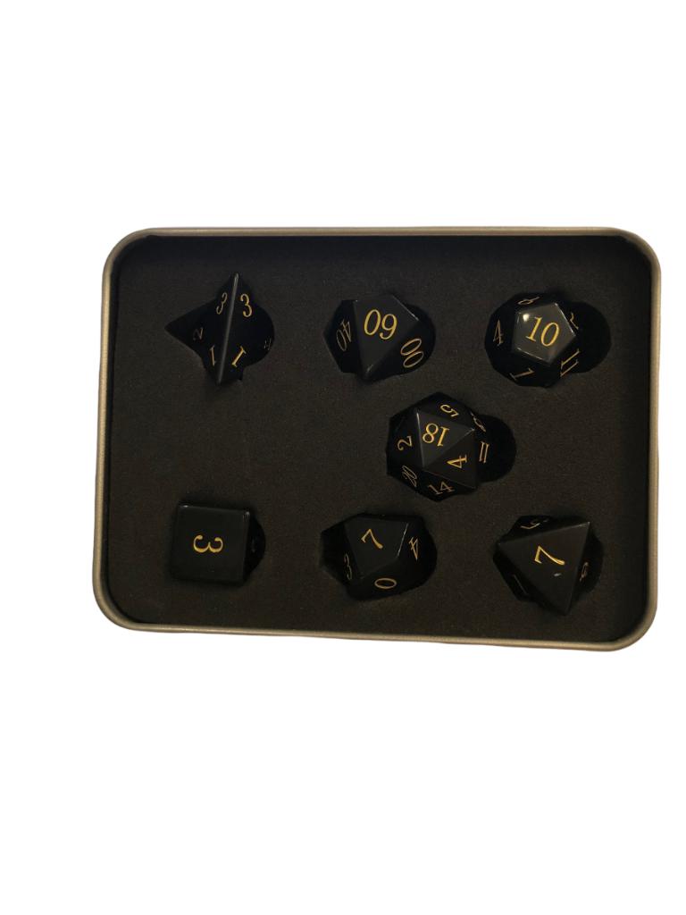 Obsidian Set of 7 Gemstone Polyhedral Dice with Gold Numbers for D20 based RPG's