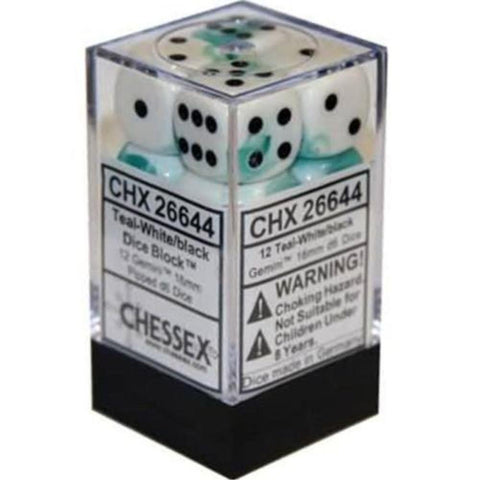 16mm 12ct D6 Block: Gemini - Teal-White/Black