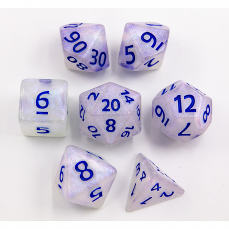 Silver Blue Glitter Set of 7 Special Set Polyhedral Dice with Green Numbers for D20 based RPG's