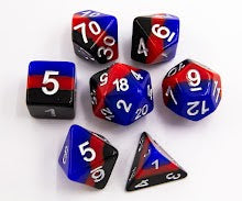 Black/Blue/Red Set of 7 Multi-layer Polyhedral Dice with White Numbers for D20 based RPG's