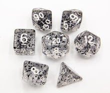 Black Set of 7 Glitter Polyhedral Dice with White Numbers for D20 based RPG's