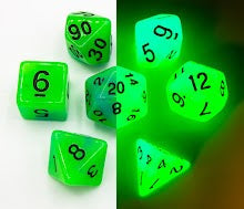 Blue/Green Set of 7 Fusion Glow In Dark Polyhedral Dice with Black Numbers for D20 based RPG's