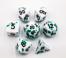 Green Set of 7 Speckled Polyhedral Dice with Black Numbers for D20 based RPG's