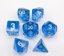 Ice Set of 7 Aurora Polyhedral Dice with Silver Numbers for D20 based RPG's