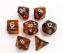 Orange Set of 7 Dark Nebula Polyhedral Dice with Silver Numbers for D20 based RPG's