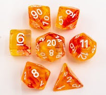 Orange Set of 7 Nebula Polyhedral Dice with Gold Numbers for D20 based RPG's