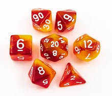 Orange/Yellow Set of 7 Special Set Polyhedral Dice with White Numbers for D20 based RPG's