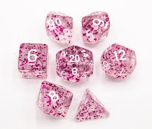 Purple Set of 7 Glitter Polyhedral Dice with White Numbers for D20 based RPG's