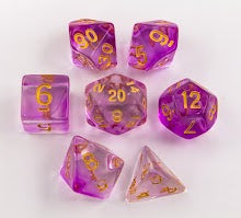 Purple Set of 7 Nebula Polyhedral Dice with Gold Numbers for D20 based RPG's