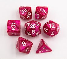 Rose Red Set of 7 Marbled Polyhedral Dice with White Numbers for D20 based RPG's