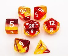 Sunset Set of 7 Aurora Polyhedral Dice with White Numbers for D20 based RPG's