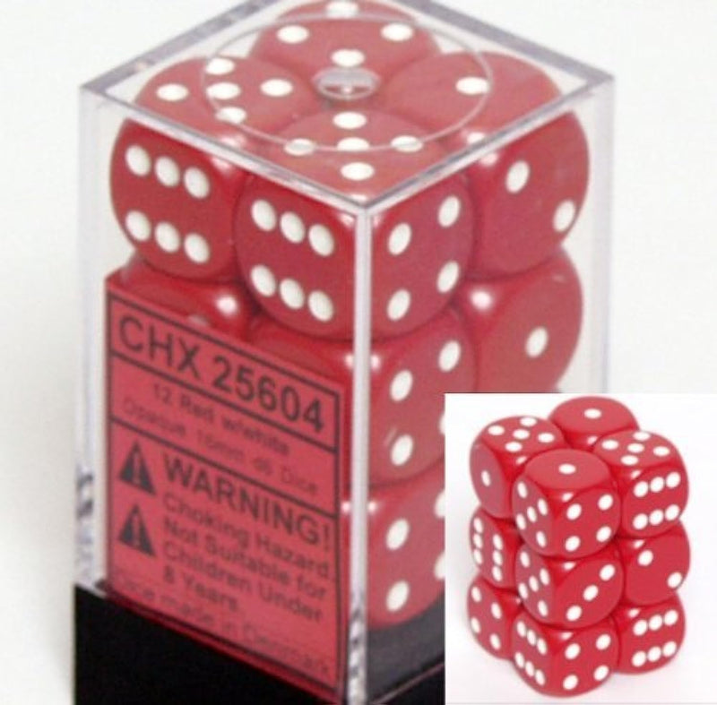 16mm 12ct D6 Block: Opaque - Red/White
