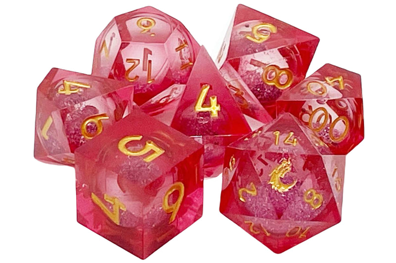 Old School 7-Piece Sharp Edged Dice Set: Liquid Infused - Crimson Fury