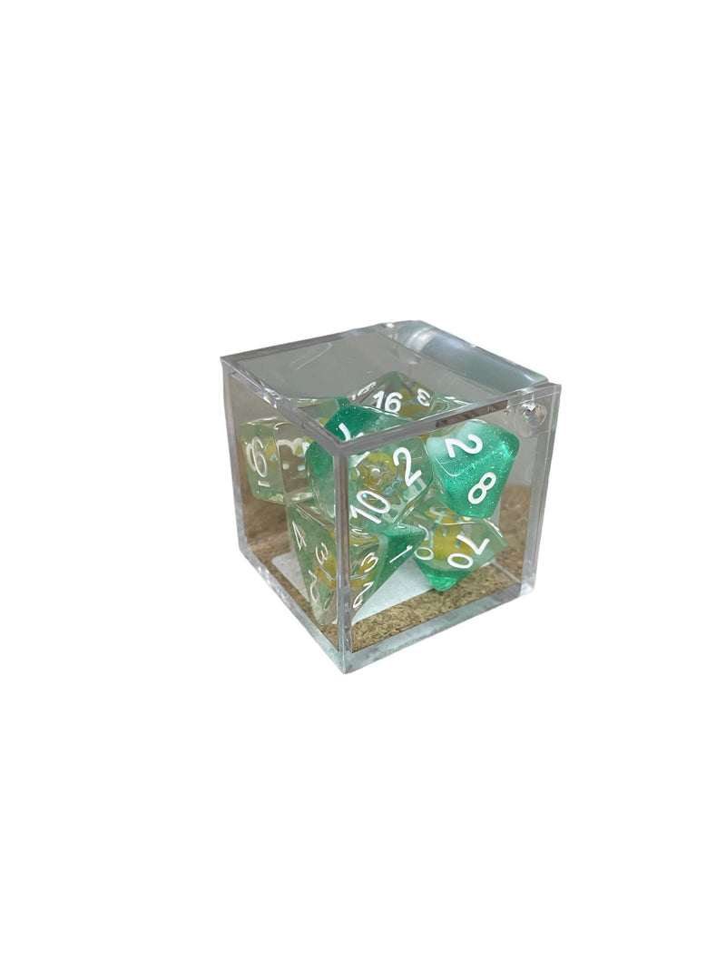 Goldfish Set of 7 Filled Polyhedral Dice with White Numbers for D20 based RPG's