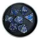 Light Blue Arrow Set of 7 Metal Polyhedral Dice with Chrome Numbers for D20 based RPG's