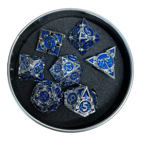 Light Blue Arrow Set of 7 Metal Polyhedral Dice with Chrome Numbers for D20 based RPG's