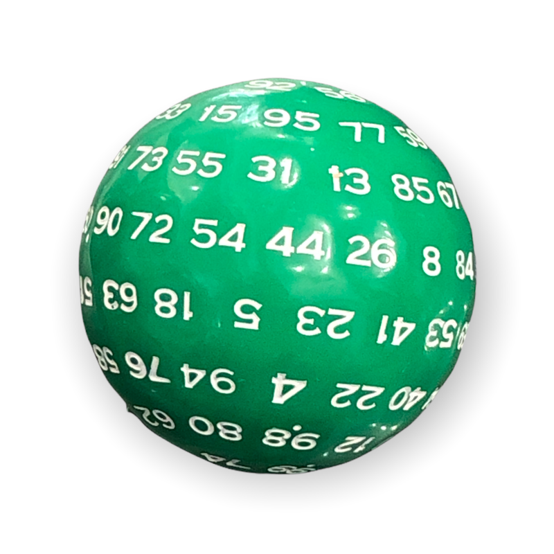 Single Green D100 Opaque Polyhedral Die with White Numbers for D20 based RPG's