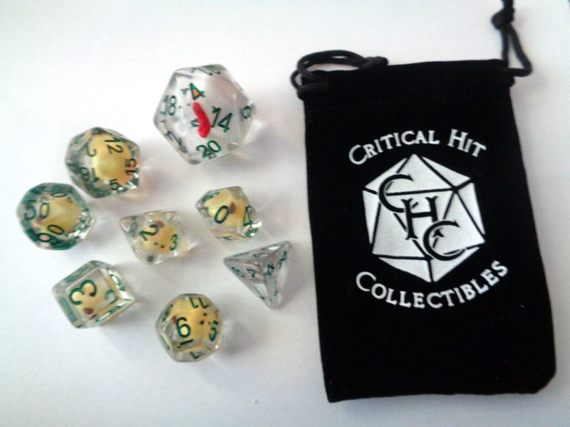 Chicken Family Set of 7 Filled Polyhedral Dice with Black Numbers for D20 based RPG's