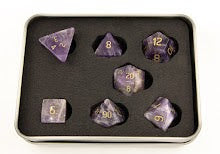 Amethyst Set of 7 Gemstone Polyhedral Dice with Gold Numbers for D20 based RPG's