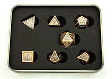 Ancient Shadow Set of 7 Metal Polyhedral Dice with Copper Numbers for D20 based RPG's