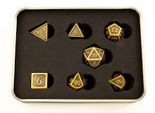 Ancient Shadow Set of 7 Metal Polyhedral Dice with Gold Numbers for D20 based RPG's