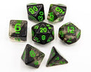 Black Set of 7 Nebula Polyhedral Dice with Green Numbers for D20 based RPG's
