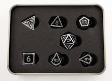 Black Shadow Set of 7 Metal Polyhedral Dice with Silver Numbers for D20 based RPG's