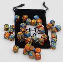 Blue/Orange Set of 36 D6's Fusion Dice with Gold Numbers for D20 based RPG's