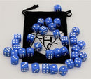 Blue Set of 36 D6's Opaque Dice with White Numbers for D20 based RPG's