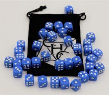 Blue Set of 36 D6's Opaque Dice with White Numbers for D20 based RPG's