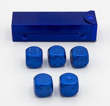 Blue set of 5 metal D6 pipped and in a metal container