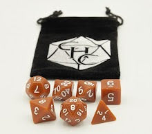 Brown Set of 7 Opaque Polyhedral Dice with White Numbers for D20 based RPG's