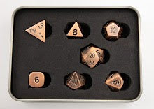 Burnished Set of 7 Metal Polyhedral Dice with Copper Numbers for D20 based RPG's