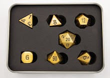 Burnished Set of 7 Metal Polyhedral Dice with Gold Numbers for D20 based RPG's