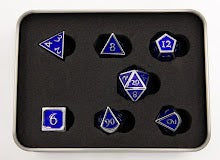 Dark Blue Shadow Set of 7 Metal Polyhedral Dice with Silver Numbers for D20 based RPG's