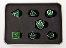 Dark Green Shadow Set of 7 Metal Polyhedral Dice with Chrome Numbers for D20 based RPG's