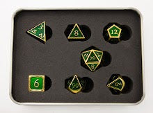 Dark Green Shadow Set of 7 Metal Polyhedral Dice with Gold Numbers for D20 based RPG's