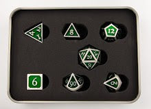 Dark Green Shadow Set of 7 Metal Polyhedral Dice with Silver Numbers for D20 based RPG's