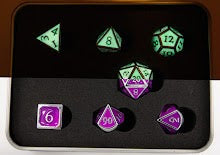 Glow Purple Set of 7 Metal Polyhedral Dice with Silver Numbers for D20 based RPG's