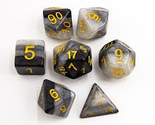 Gray Set of 7 Multi-layer Polyhedral Dice with White Numbers for D20 based RPG's