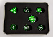Green Set of 7 Metal Polyhedral Dice with White Numbers for D20 based RPG's