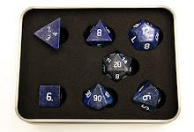 Lapis Set of 7 Gemstone Polyhedral Dice with Blue Numbers for D20 based RPG's