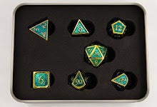 Light Blue Shadow Set of 7 Metal Polyhedral Dice with Gold Numbers for D20 based RPG's