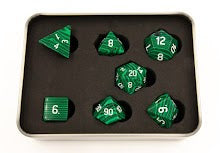 Malachite Set of 7 Gemstone Polyhedral Dice with White Numbers for D20 based RPG's