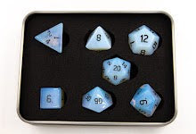Opalite Set of 7 Gemstone Polyhedral Dice with Black Numbers for D20 based RPG's