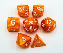 Orange Set of 7 Marbled Polyhedral Dice with White Numbers for D20 based RPG's