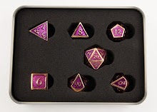 Purple Shadow Set of 7 Metal Polyhedral Dice with Copper Numbers for D20 based RPG's