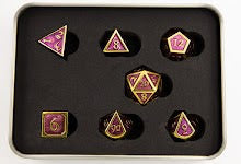 Purple Shadow Set of 7 Metal Polyhedral Dice with Gold Numbers for D20 based RPG's