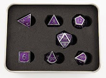 Purple Shadow Set of 7 Metal Polyhedral Dice with Silver Numbers for D20 based RPG's