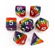 Rainbow Set of 7 Multi-layer Polyhedral Dice with White Numbers for D20 based RPG's